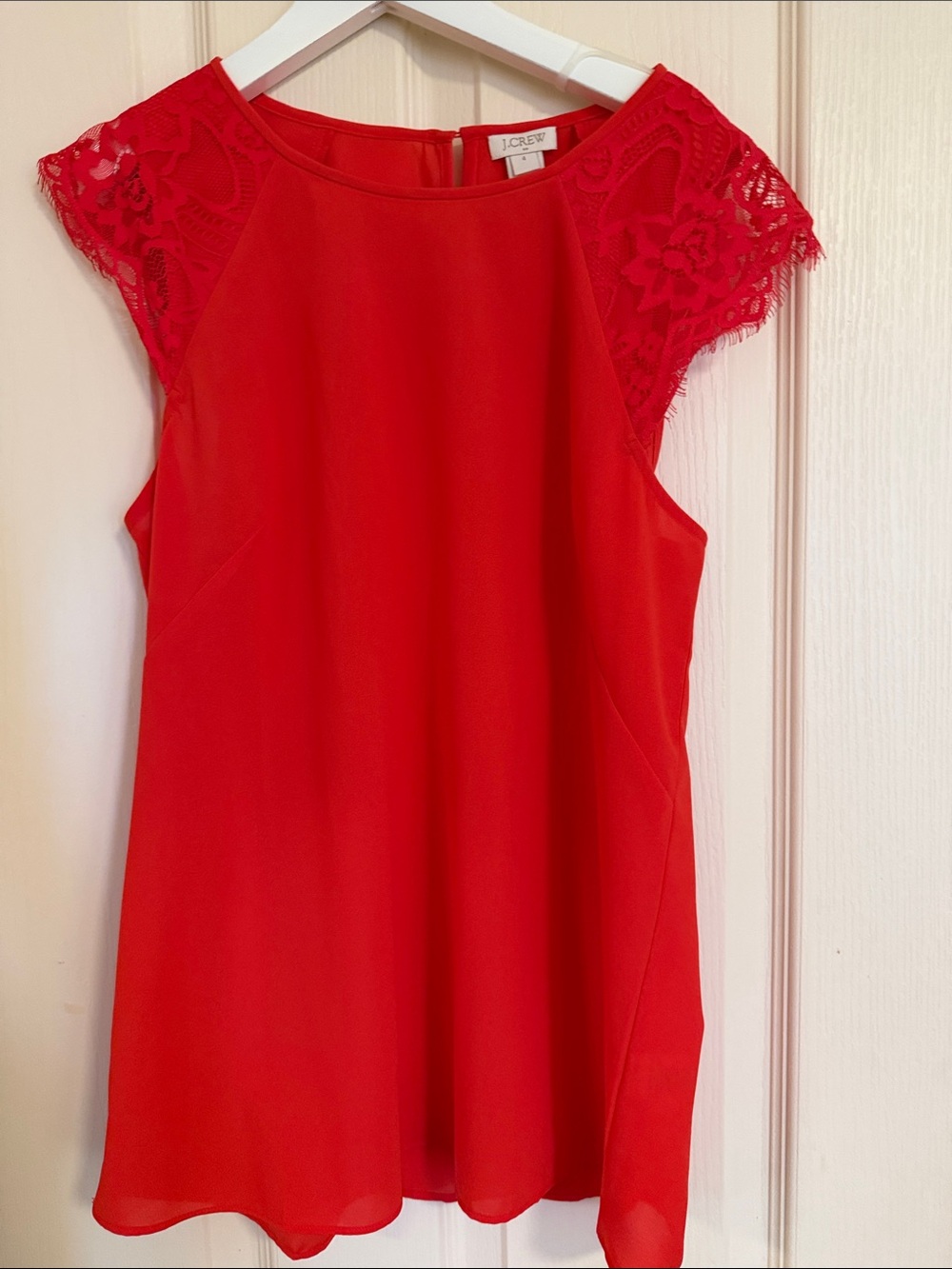 J. Crew Bright Red Lace Cap-Sleeve Camisole Top